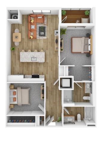 Floor plan for 2 beds, 2 baths, 1008 sqft